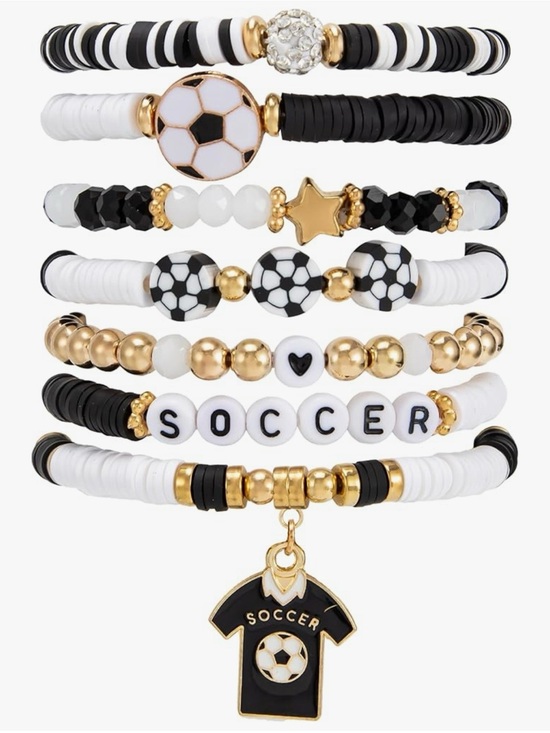Unbranded Jewelry - Soccer Themed Jersey Charm Stackable Beaded Bracelets—-Black & White